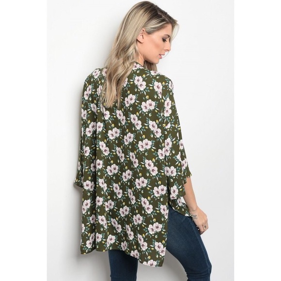 🆕Olive floral kimono - Picture 3 of 4